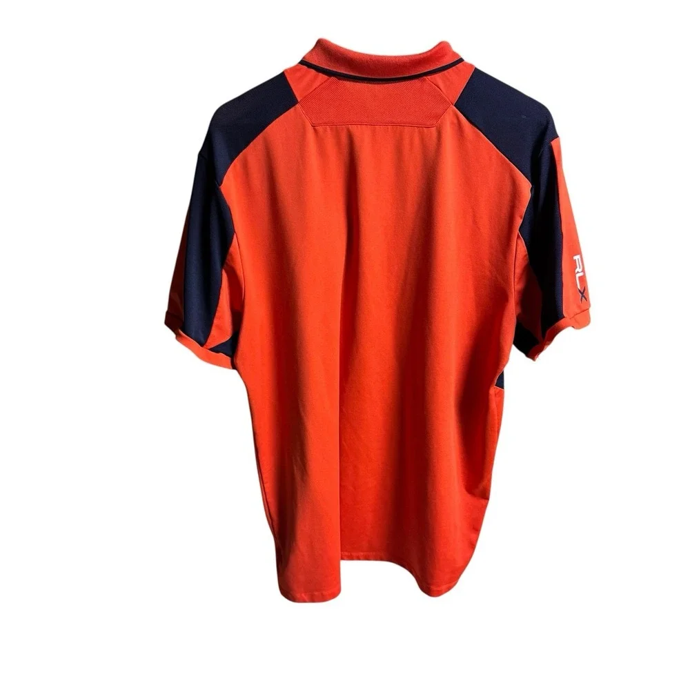 Polo Ralph Lauren RLX Orange Navy Blue Short Sleeve Shirt ‎ Size Large L
